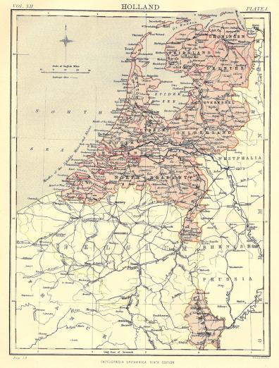 Holland antique map from Encyclopedia Britannica 1889