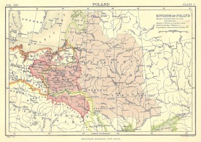 Poland Kingdom antique map 1889