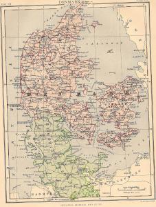 Denmark antique map from Encyclopedia Britannica 1889