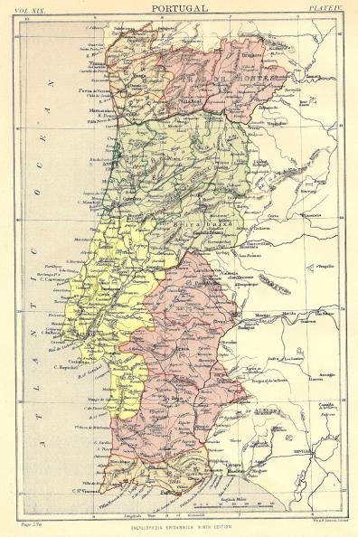 Portugal antique map from Encyclopaedia Britannica 1889