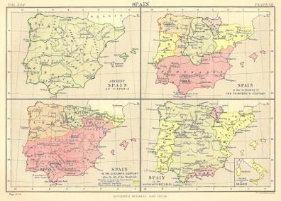 Spain across four centuries antique map from Encyclopaedia Britannica c.1889