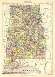Alabama antique map from Encyclopaedia Britannica c.1889