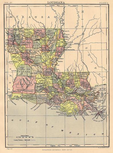 Louisiana antique map from Encyclopaedia Britannica c.1889