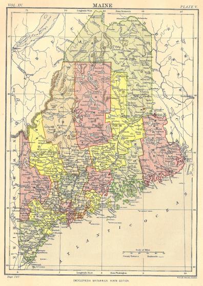 Maine antique map from Encyclopaedia Britannica published c.1889