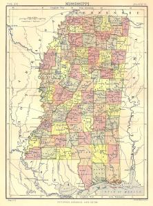 Mississippi antique map from Encyclopaedia Britannica published 1889