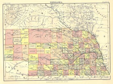 Nebraska United States antique map Encyclopaedia Britannica c.1889