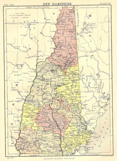 New Hampshire antique map from Encyclopaedia Britannica 1889