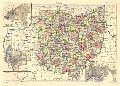 Ohio antique map from Encyclopedia Britannica 1889