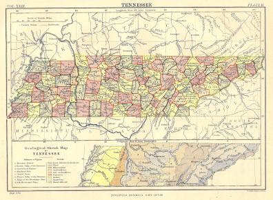 Tennessee antique map Encyclopedia Britannica 1889