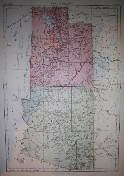 Utah & Arizona antique map from Encyclopedia Britannica 1889