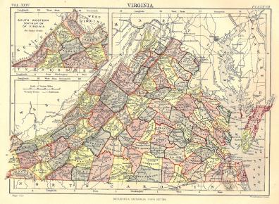 Virginia Encyclopaedia Britannica antique map 1889