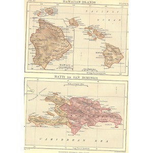 Hawaiian Islands & Hayti Haiti antique map Encyclopaedia Britannica 1889