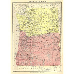 Oregon and Washington State antique map from Encyclopaedia Britannica 1889