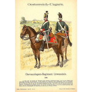 Austro-Hungarian Lowenstein cavalry 1770 antique print published 1908
