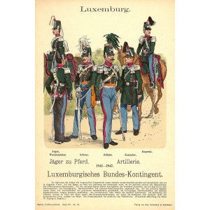 Luxembourg horse artillery uniforms antique print