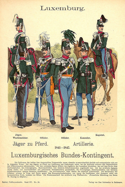 Luxembourg horse artillery uniforms antique print