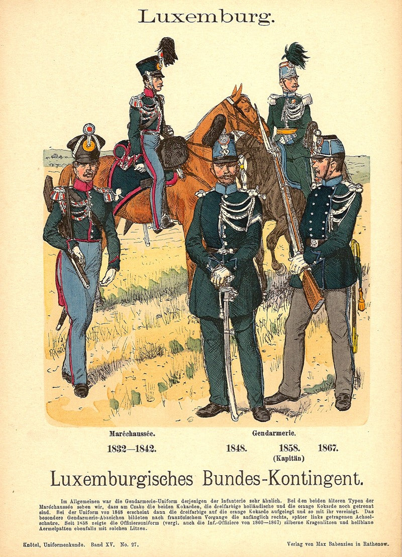Luxembourg Luxemburgisches Bundes-Kontingent. Marechaussee 1832-1842 + Gendarmerie 1848,58,67. Luxembourg national contingent. Marechaussee 1832-1842 + Gendarmerie 1848,58,67