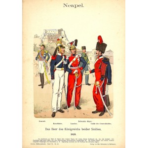 Naples military uniforms in 1859 antique print published 1895