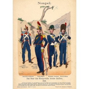 Naples King of Sicily's army uniforms in 1859 antique print published 1895