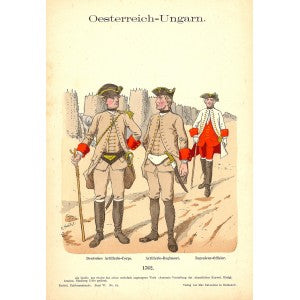 Austro-Hungarian German Artillery Corps original antique print 1895