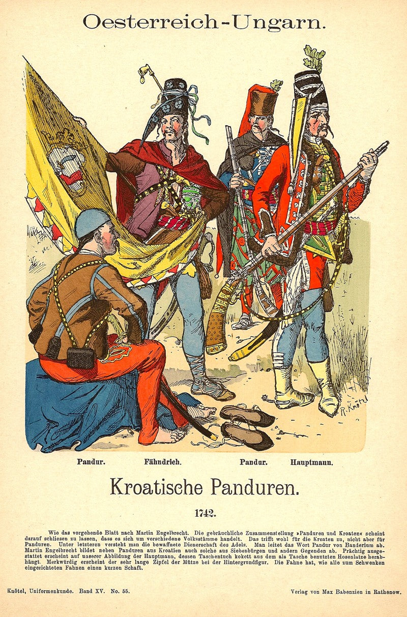 Austro-Hungarian Croatian Pandours antique print published 1908