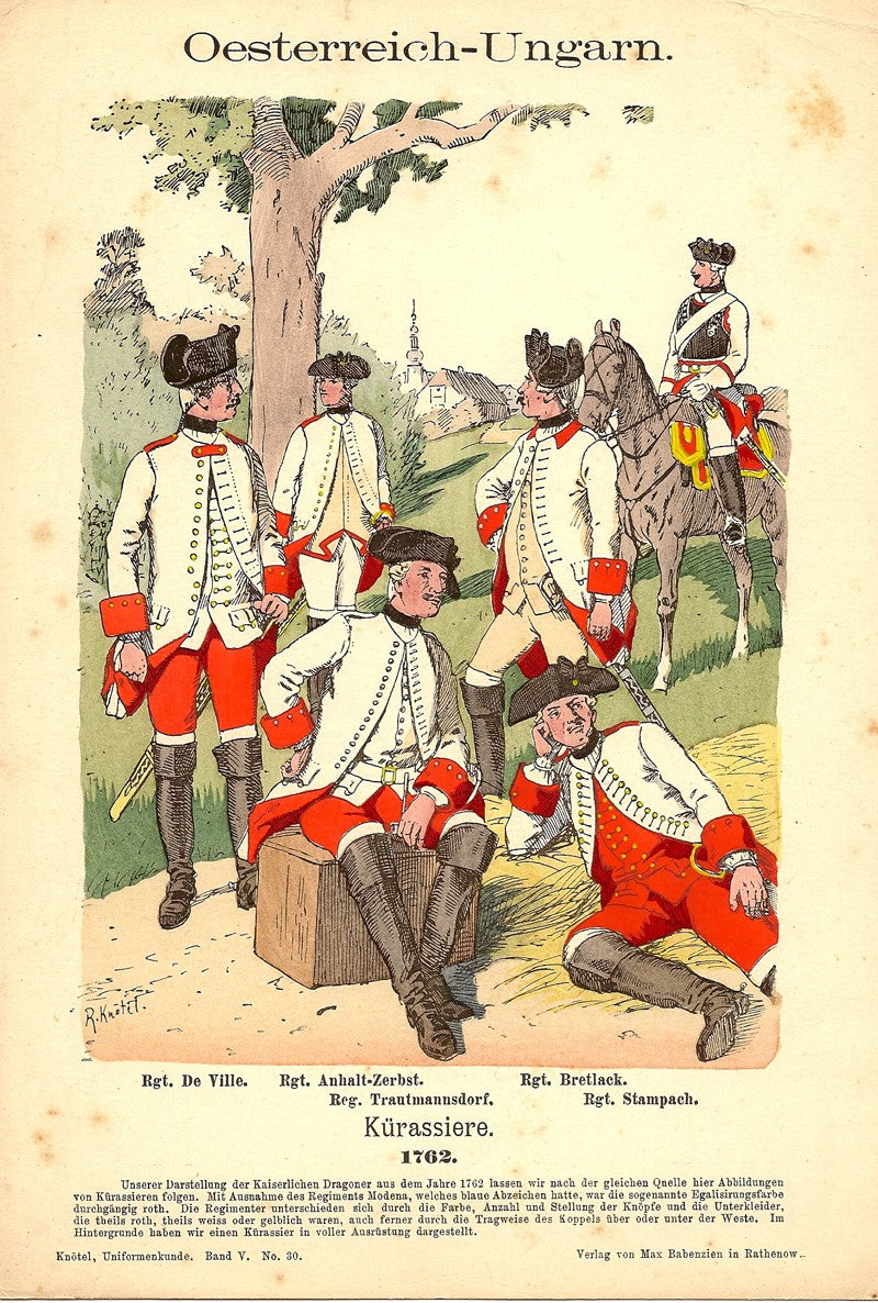 Austro-Hungarian cuirassiers antique print 1894