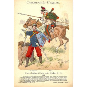 Austro-Hungarian Uhlans Lancers antique print 1895