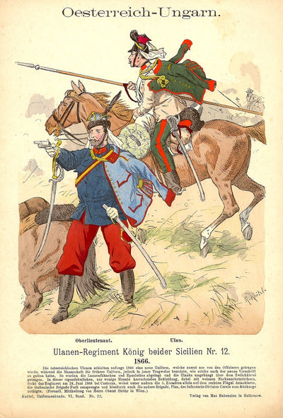 Austro-Hungarian Uhlans Lancers original antique print published 1895