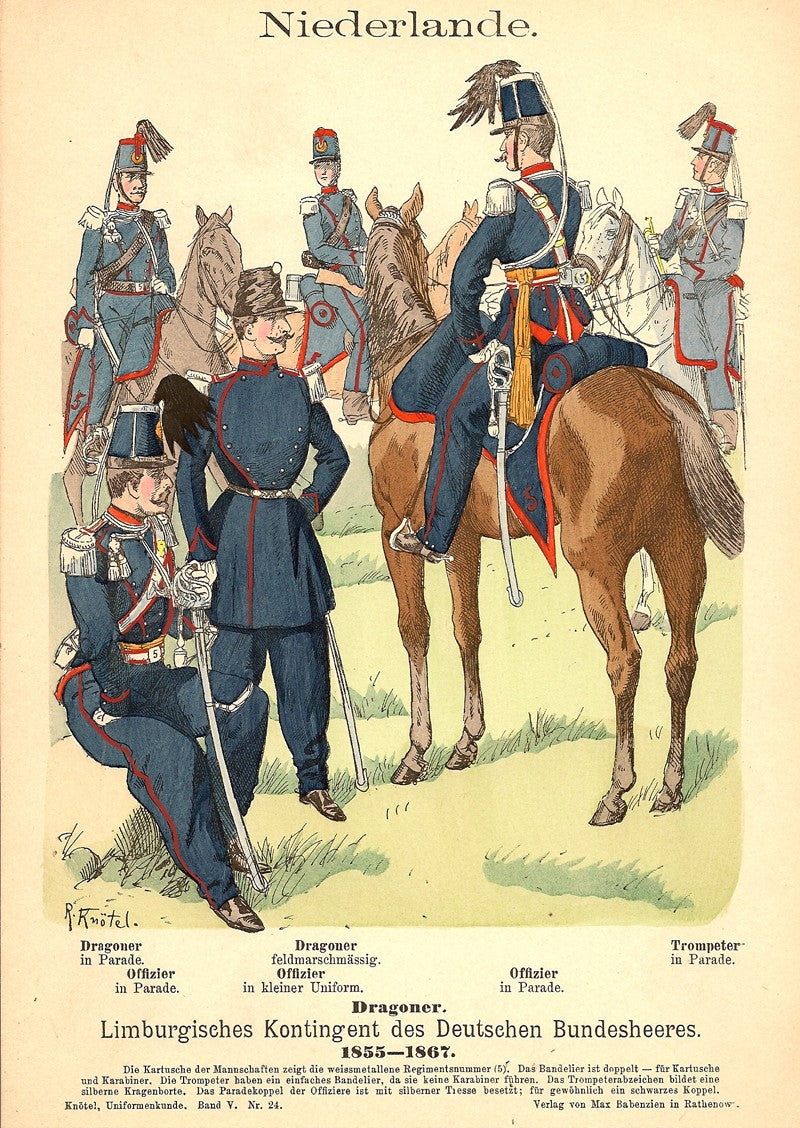 Dutch dragoons antique print 1894
