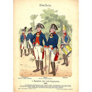 Baden Guards Regiment 1802 original antique print published 1896