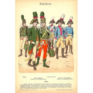Baden Military uniforms 1802 antique print published 1895