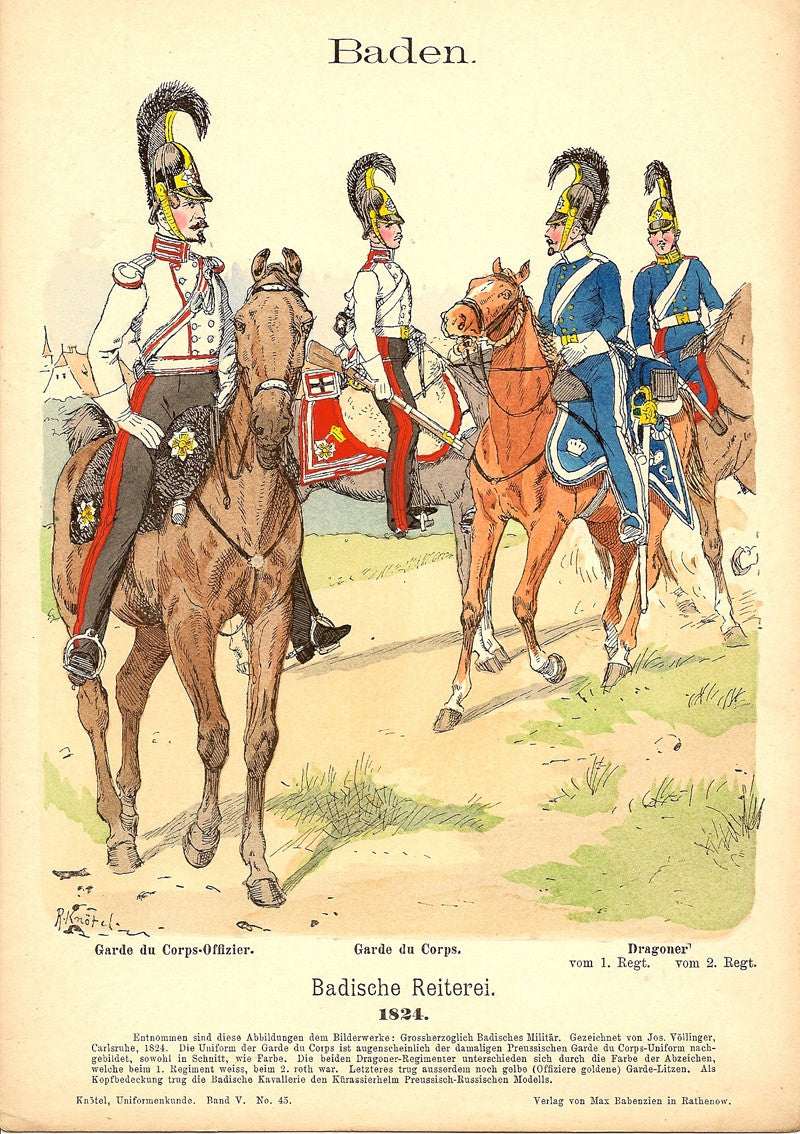 Baden Cavalry antique print published 1895