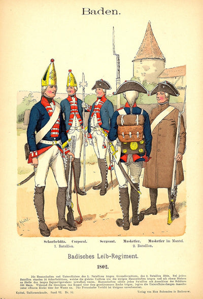 Baden Infantry original antique print published 1895