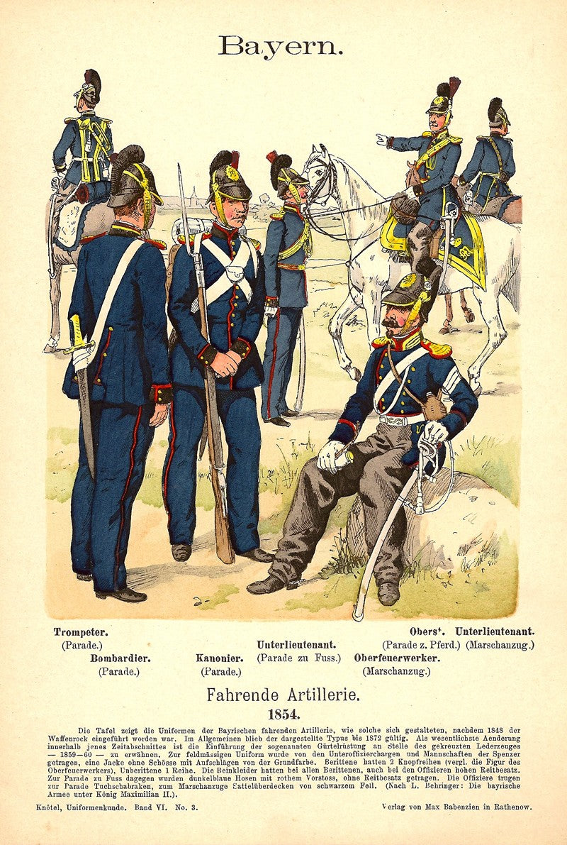 Bayern Artillery antique print published 1895