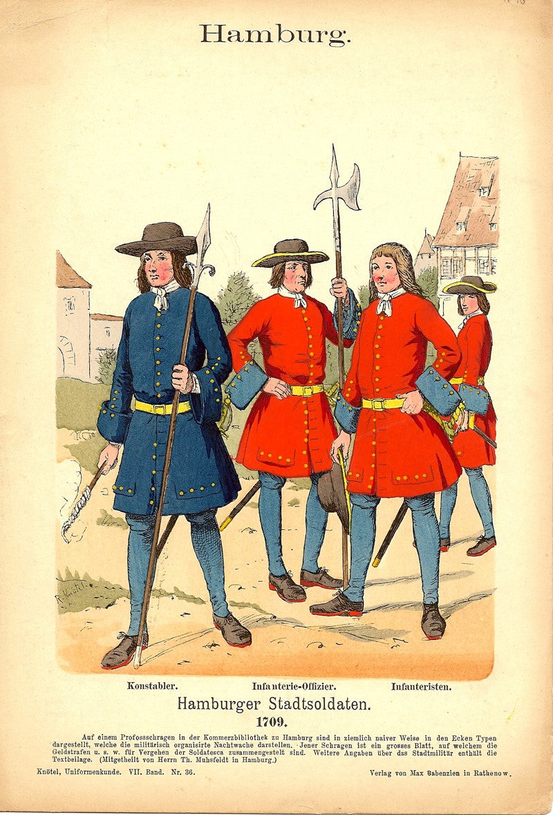 Hamburg City Soldiers antique print 1896