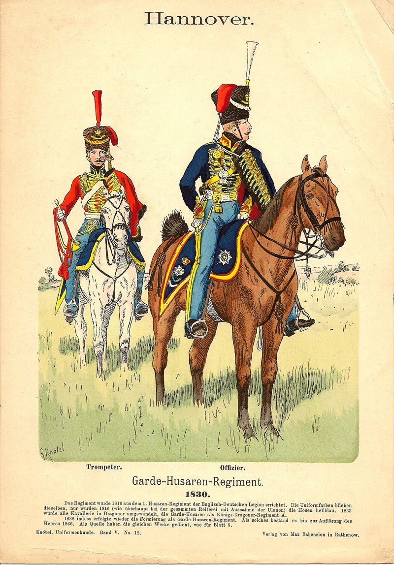 Hanover Hussars uniforms of 1830 antique print published 1894