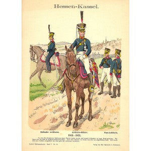 Hessen-Kassel artillery uniforms  1813-1821 antique print