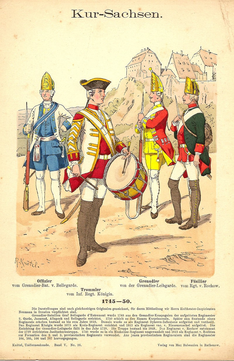 Kursachsen Electoral Saxony Infantry 1745-1750 antique print published 1899