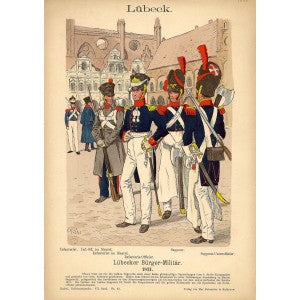 Lubeck, Lubecker Burger-Militar infantry antique print 1896