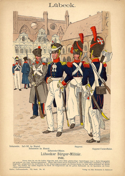 Lubeck, Lubecker Burger-Militar infantry antique print 1896