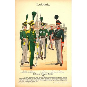 Lubeck, Lubecker Burger-Militar antique print by Richard Knotel 1896