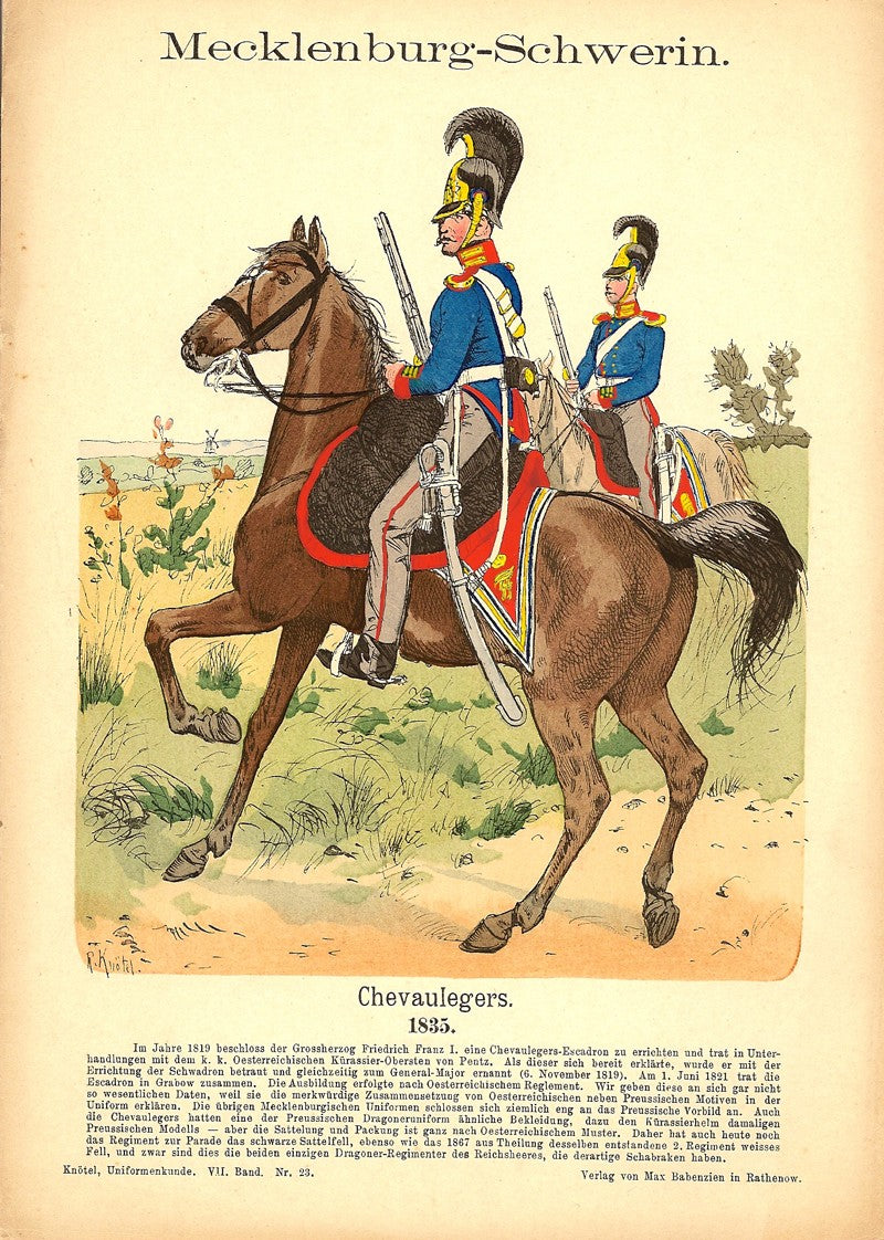 Mecklenburg-Schwerin Chevaulegers antique print 1896