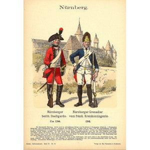 Nuremberg Grenadiers in 1790s uniforms antique print 1908