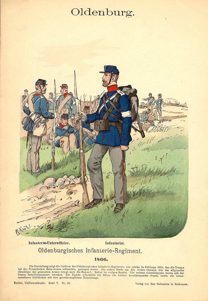 Oldenburg Infantry in 1866 uniforms antique print published 1894