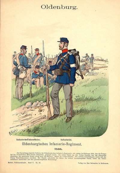 Oldenburg Infantry in 1866 uniforms antique print published 1894