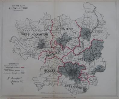 Lancashire antique map of South East Lancashire
