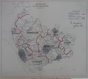 Lancashire South West antique map