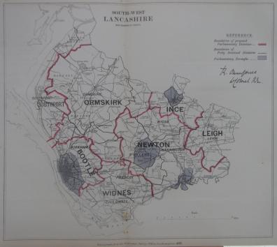 Lancashire South West Boundary Commission 1888 antique map