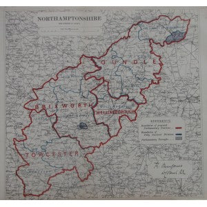 Northamptonshire antique map Boundary Commission 1885