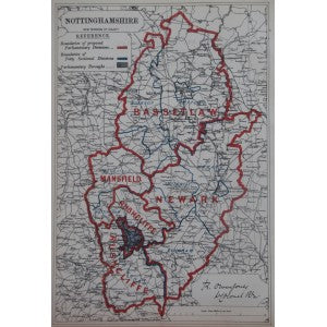 Nottinghamshire antique map Boundary Commission 1885